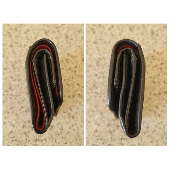 Brighton Smooth Embossed Leather Silver Hearts Mini Trifold Red Lined Wallet - Picture 3 of 16